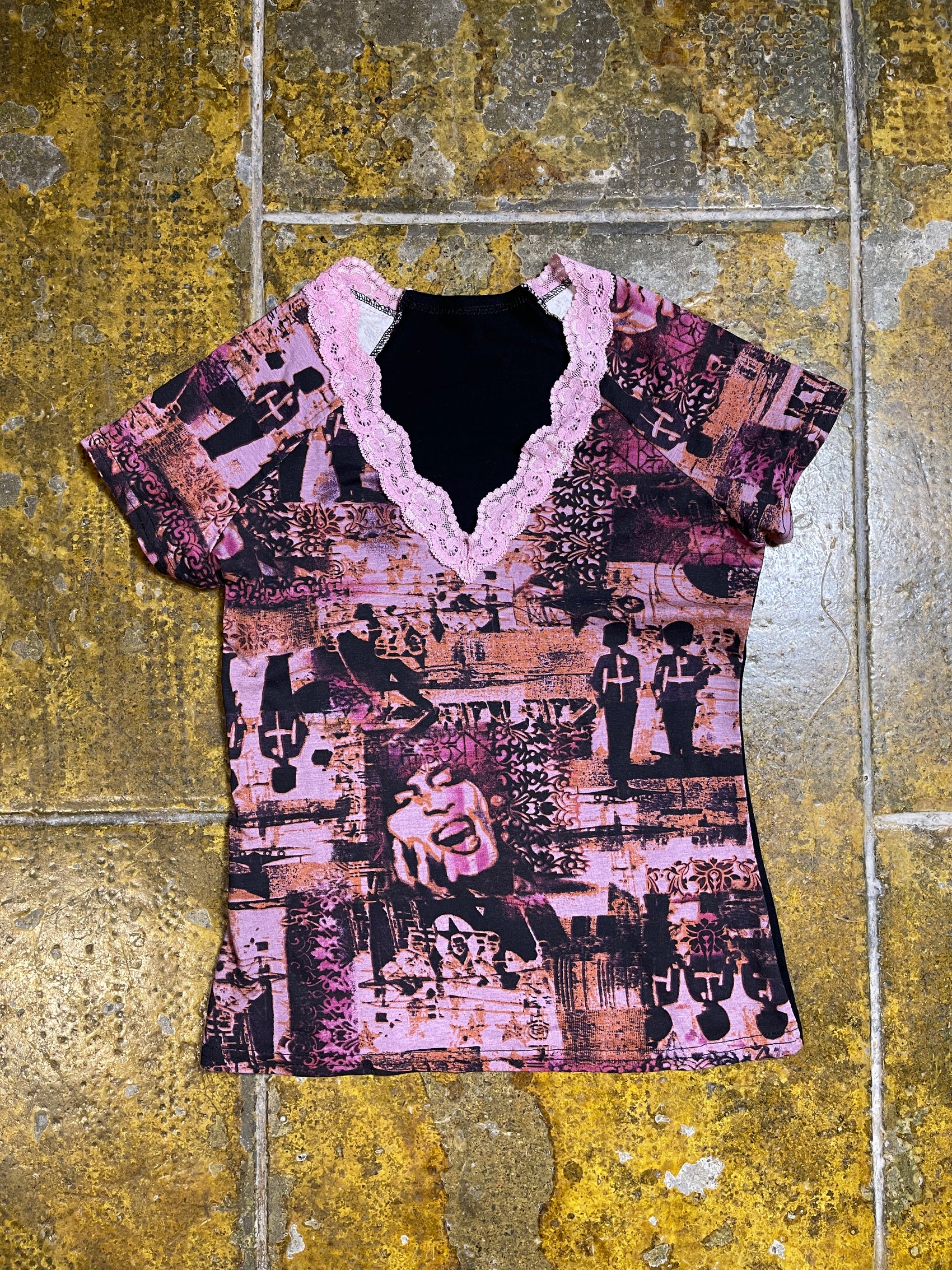 Short Sleeve Top Purple Black 2000s y2k - M/L