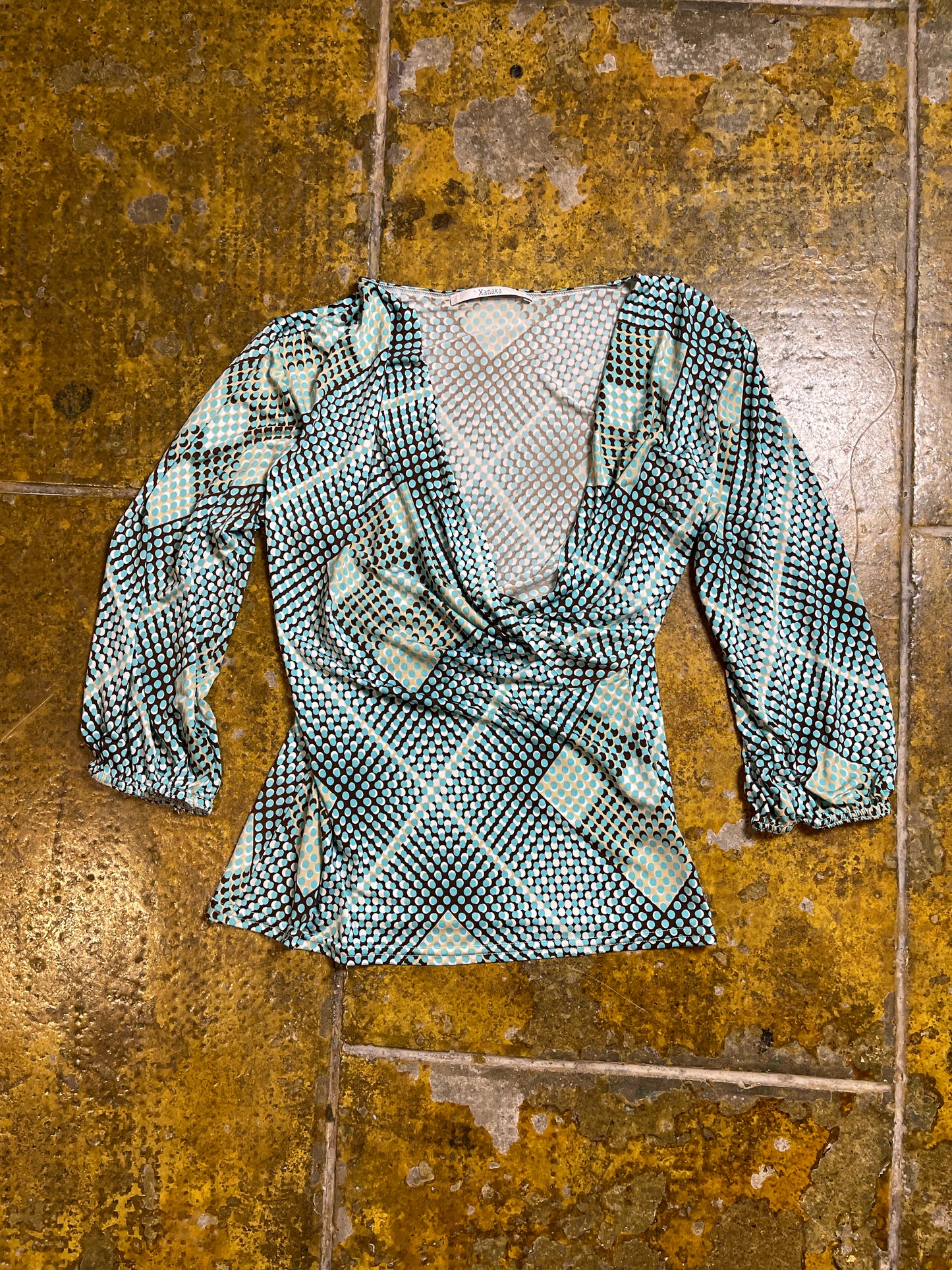 Xanaka Long Sleeve Top Brown Turquoise 2000s y2k - S