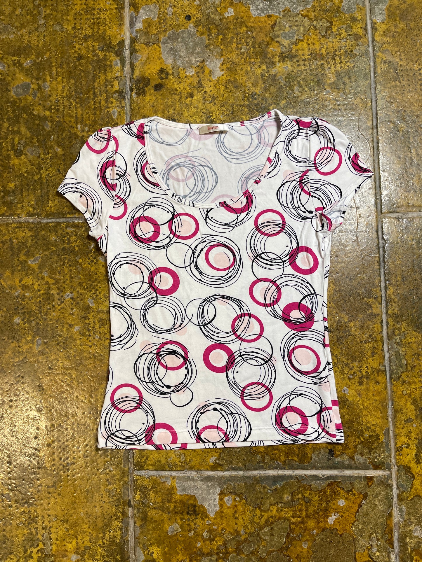 Burton Short Sleeve Top White Pink 2000s y2k - S