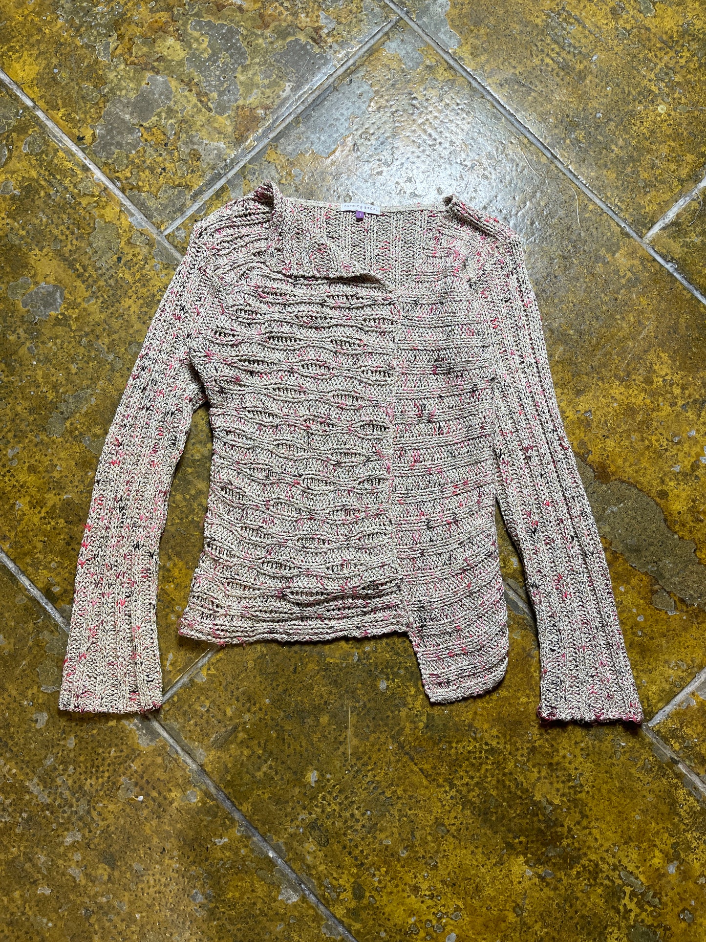 Patrice Breal Knitted Summer Sweatshirt Beige Pink 2000s y2k - S