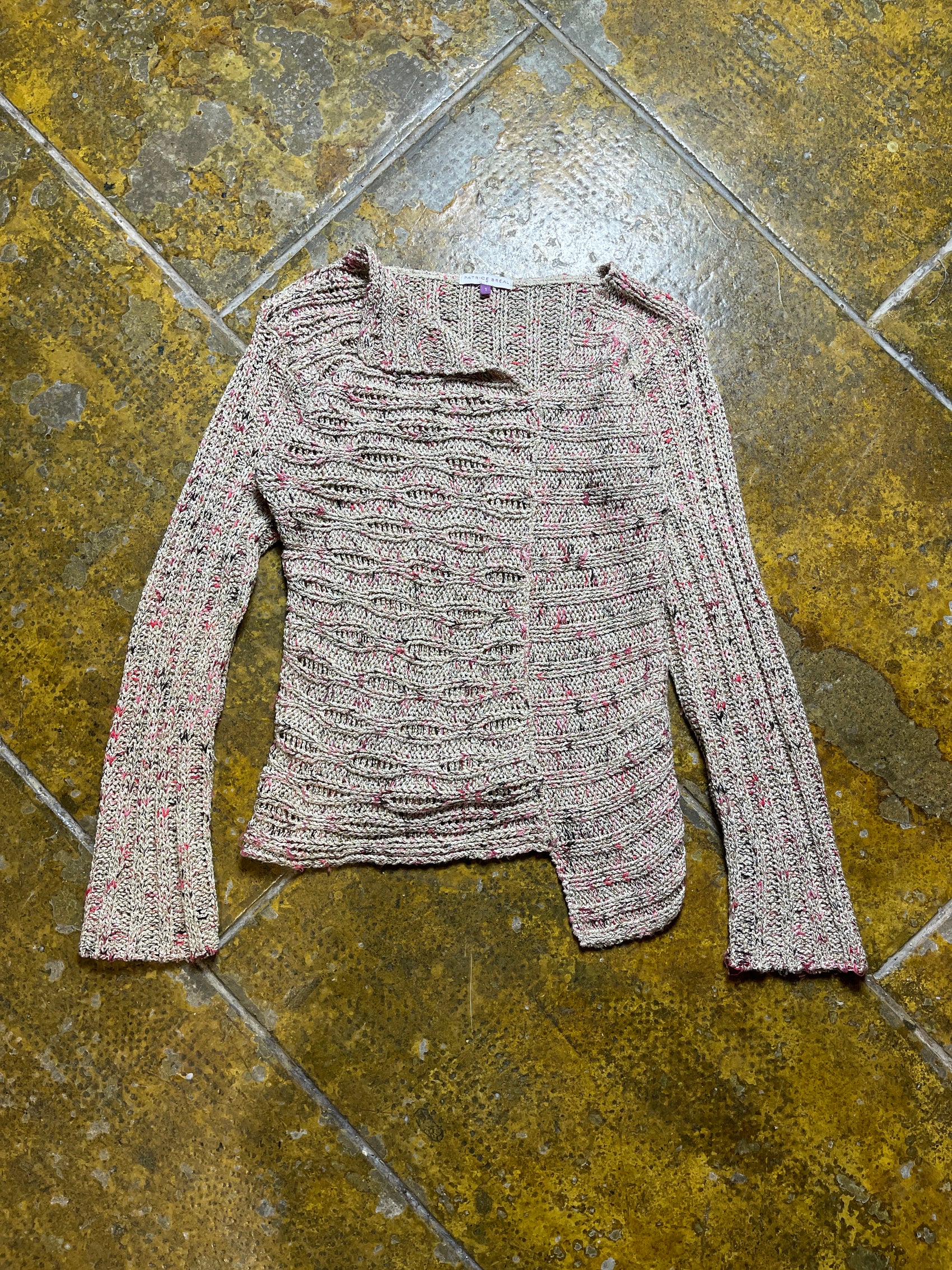Patrice Breal Knitted Summer Sweatshirt Beige Pink 2000s y2k - S