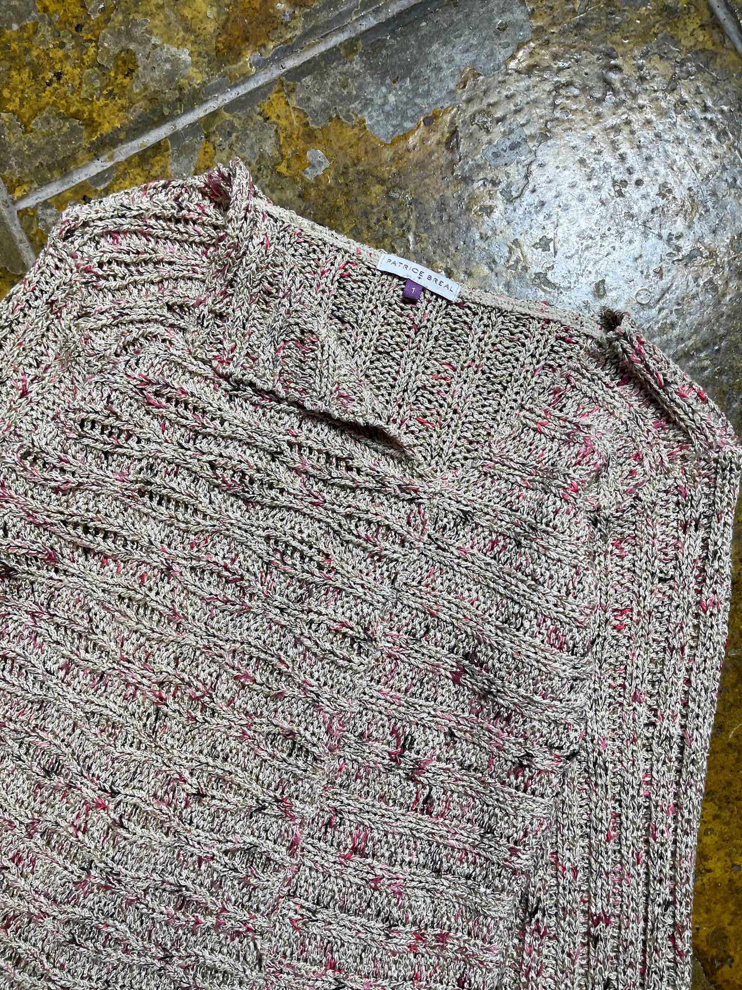 Patrice Breal Knitted Summer Sweatshirt Beige Pink 2000s y2k - S