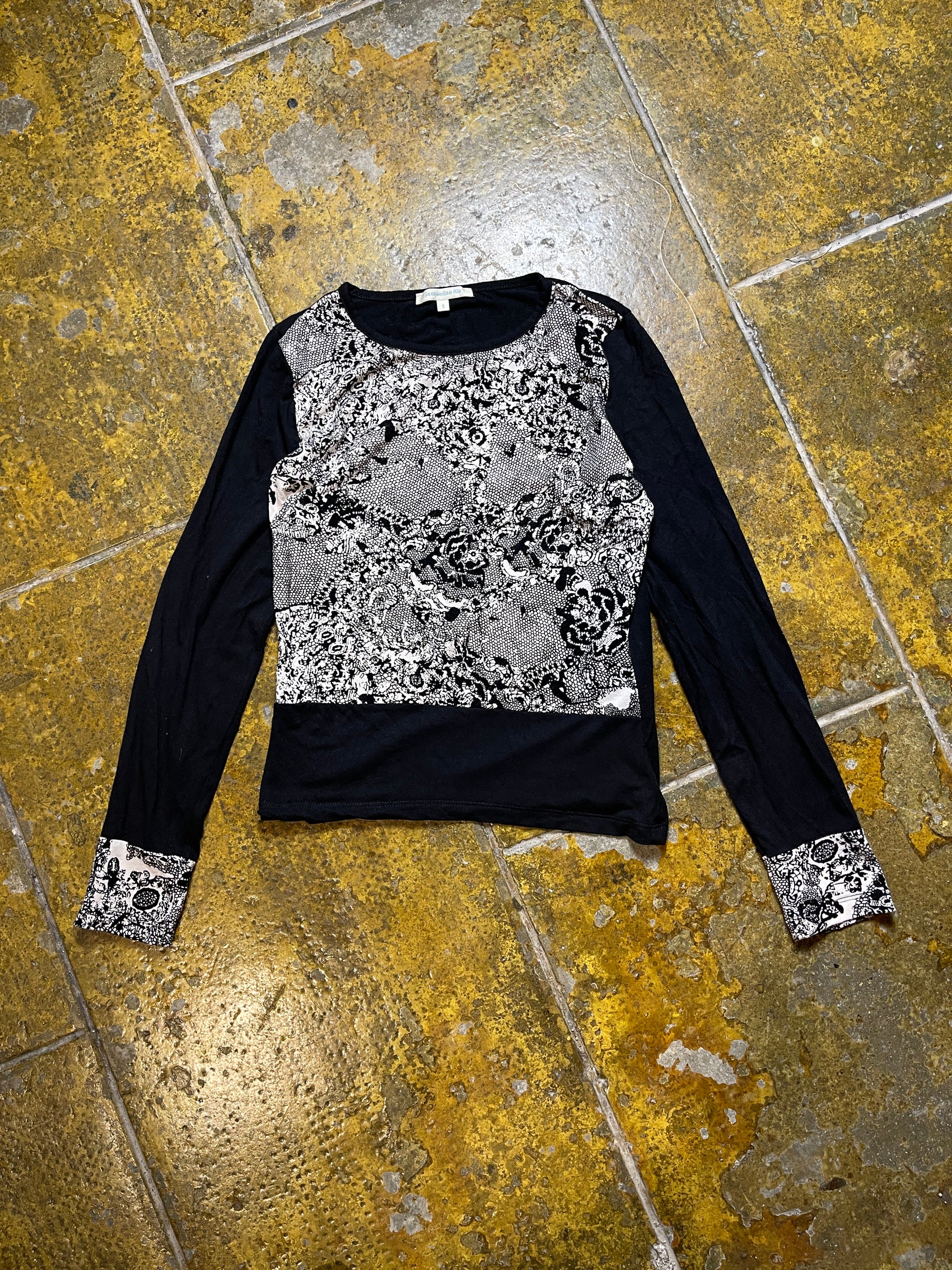 Jacqueline Riu Long Sleeve Top Black White 2000s y2k - S