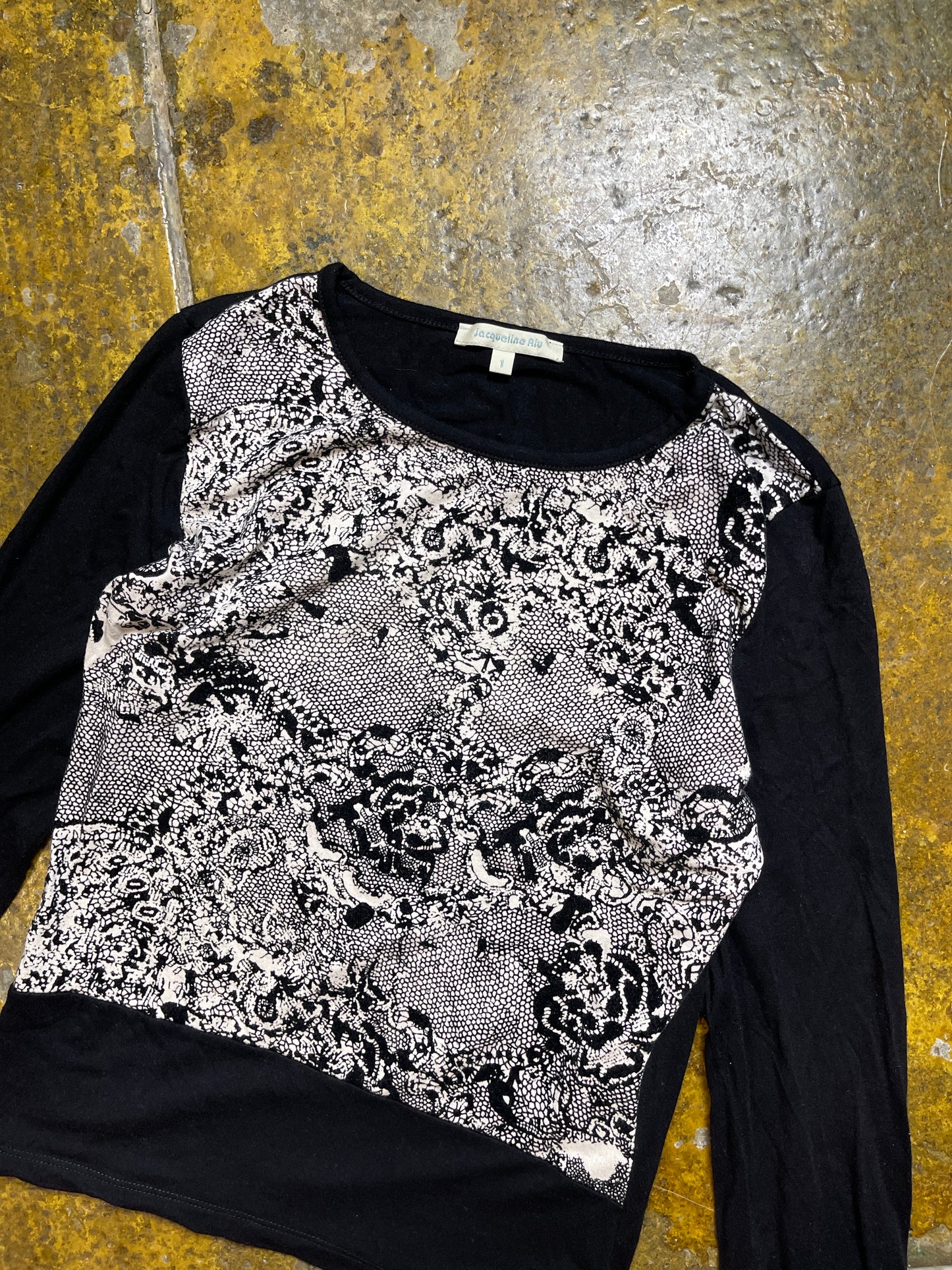 Jacqueline Riu Long Sleeve Top Black White 2000s y2k - S