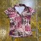 Short Sleeve Top Brown Pink 2000s y2k - M/L
