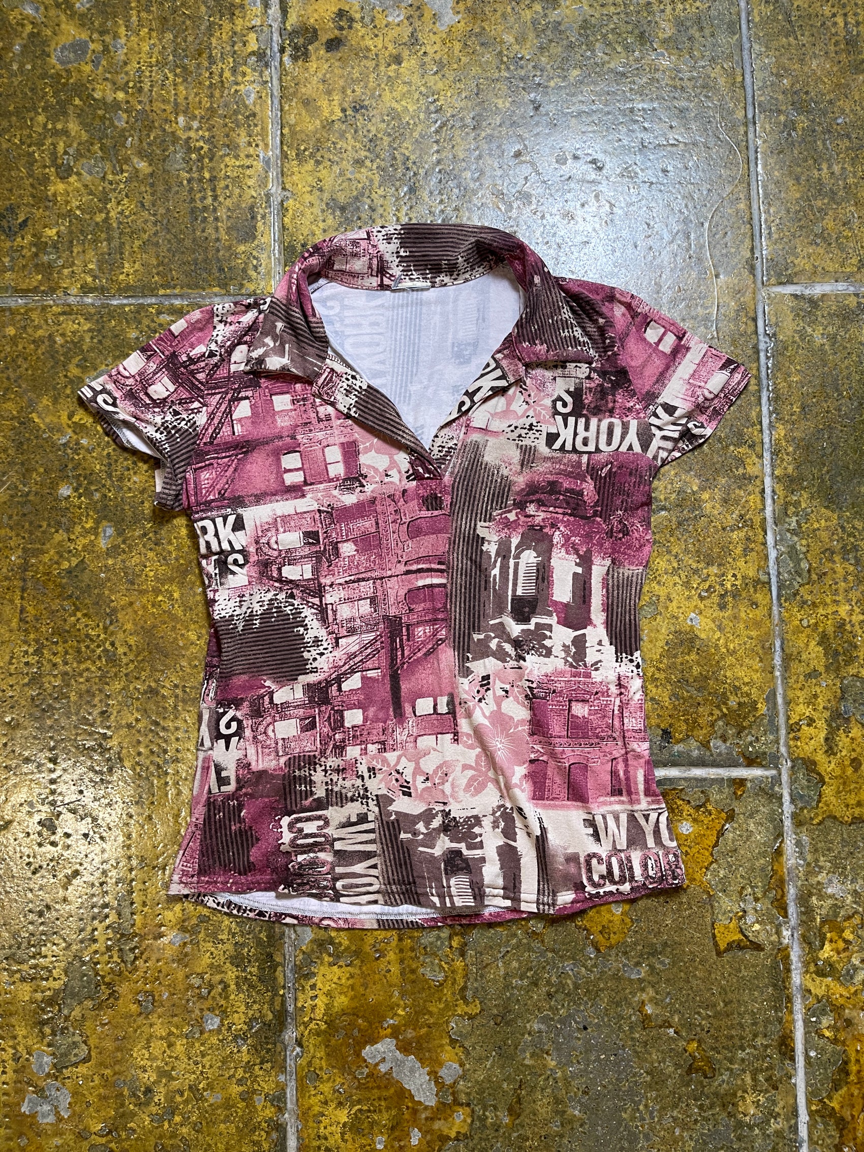 Short Sleeve Top Brown Pink 2000s y2k - M/L