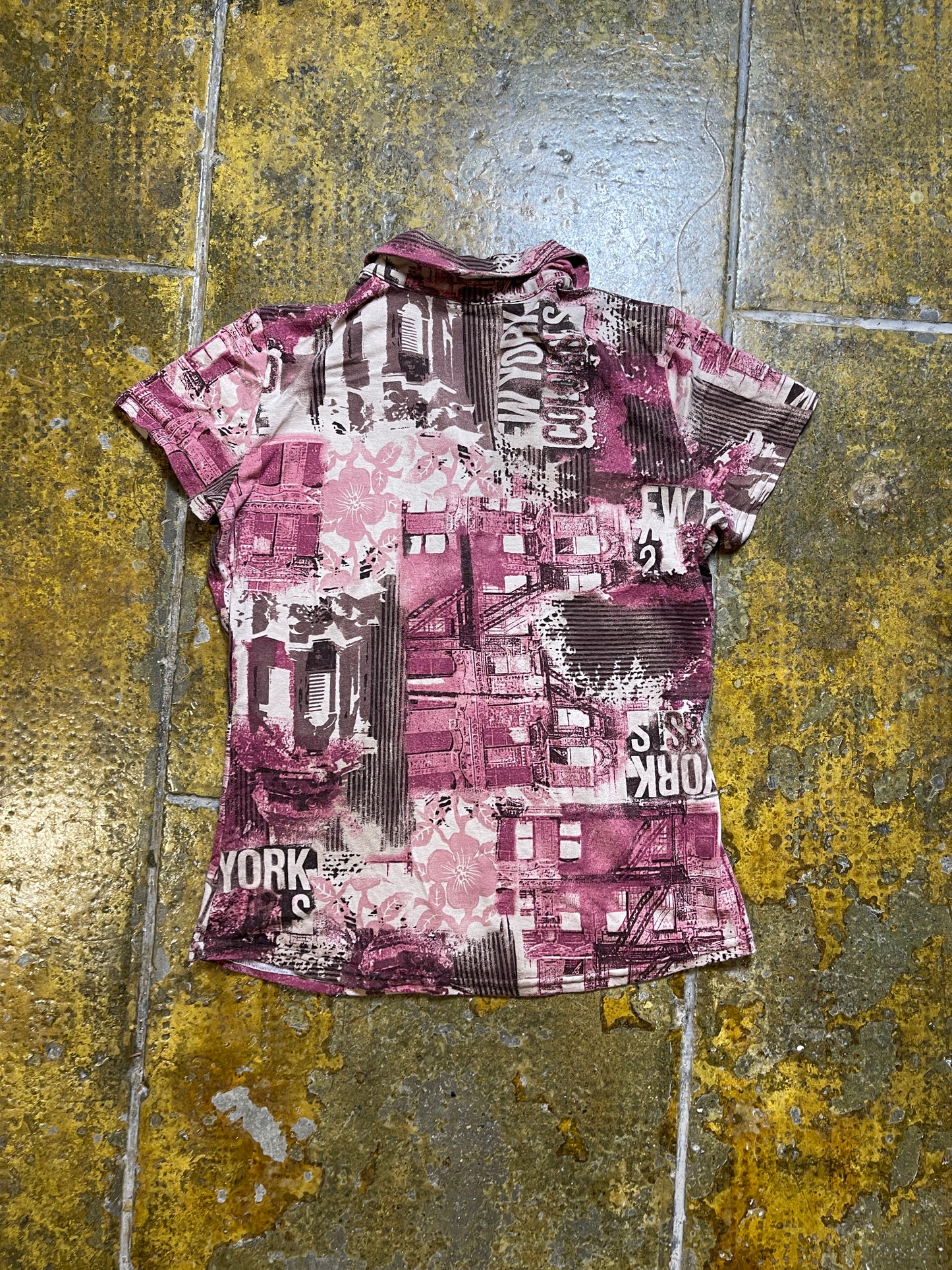 Short Sleeve Top Brown Pink 2000s y2k - M/L