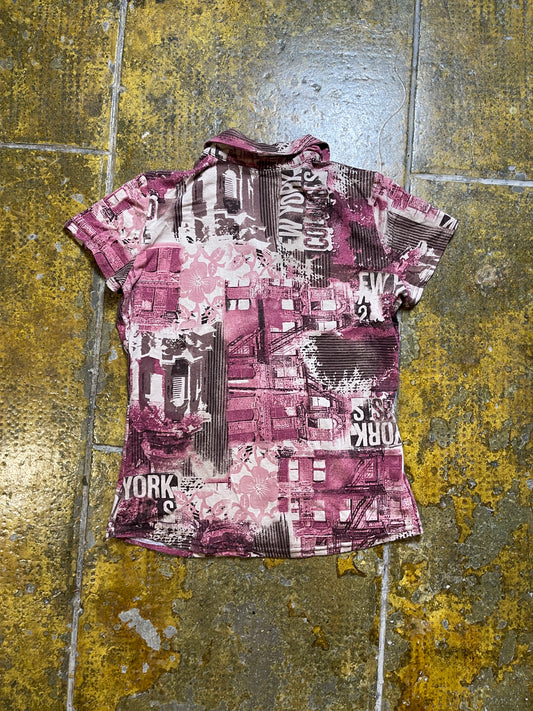 Short Sleeve Top Brown Pink 2000s y2k - M/L