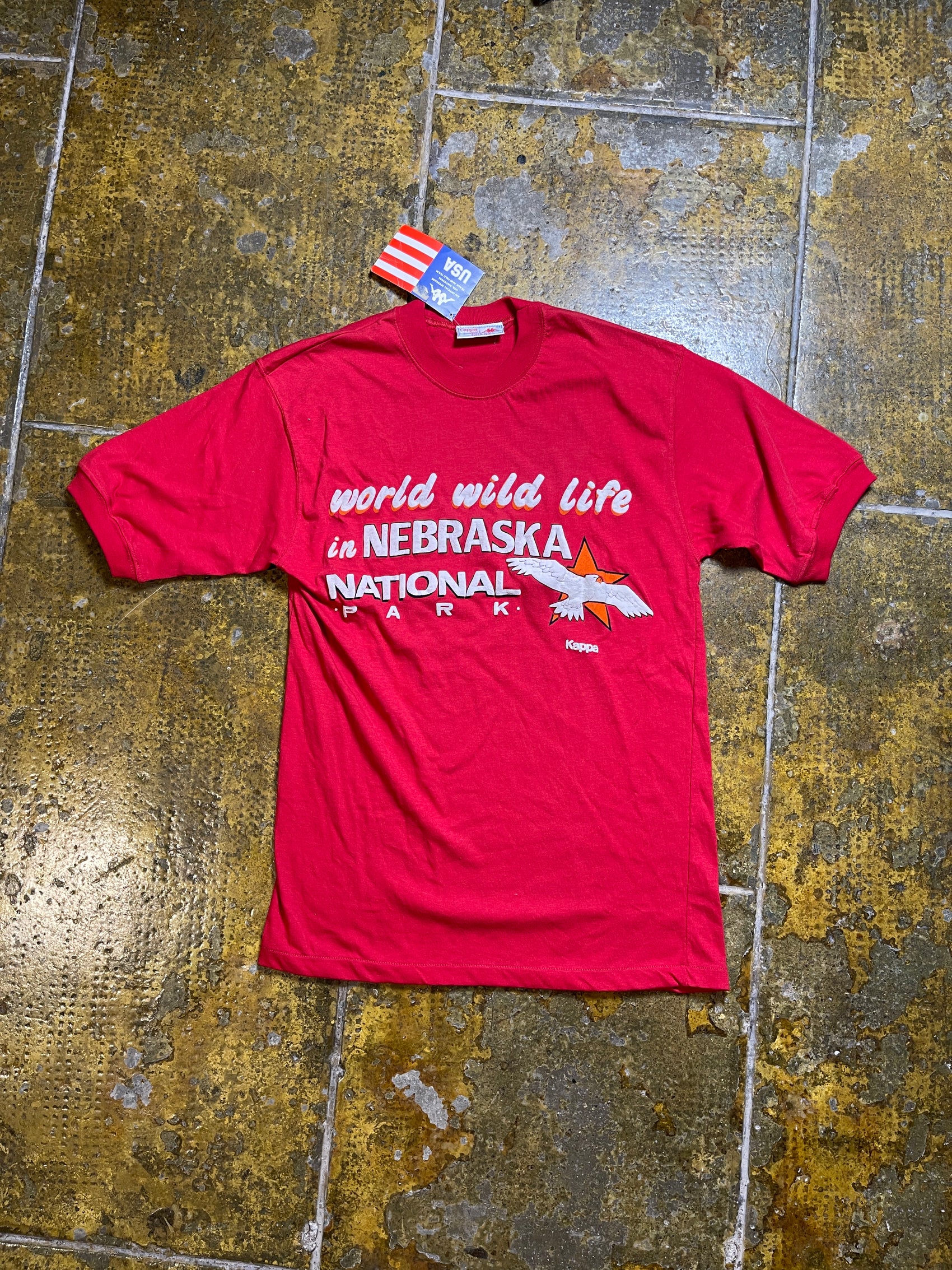 Vintage Kappa Sport USA Nebraska National Park 1980s Red Deadstock - S/M