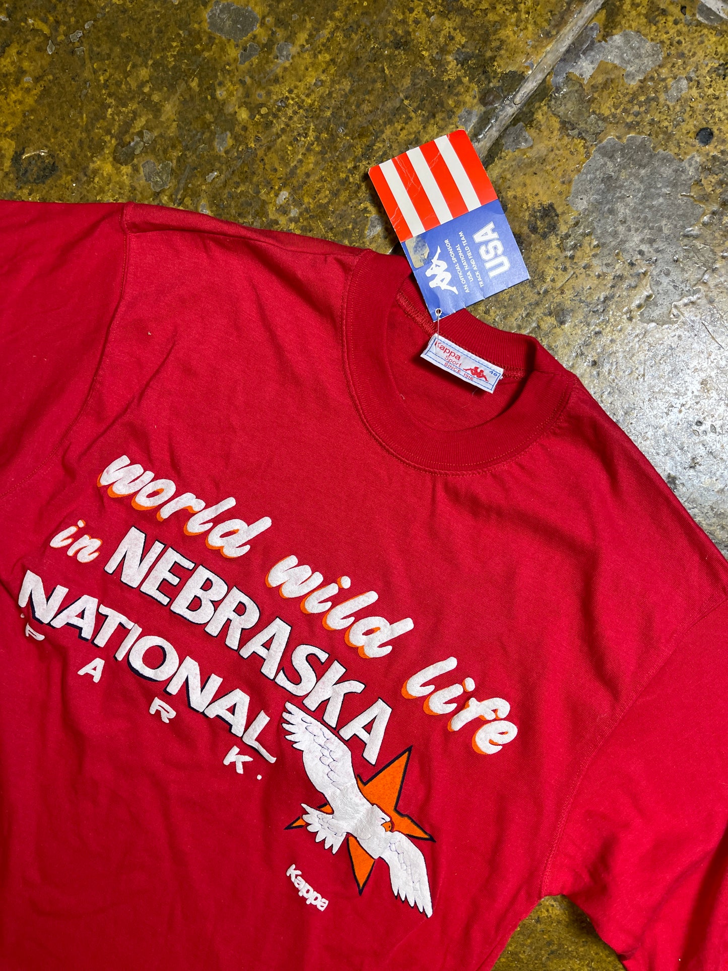 Vintage Kappa Sport USA Nebraska National Park 1980s Red Deadstock - S/M