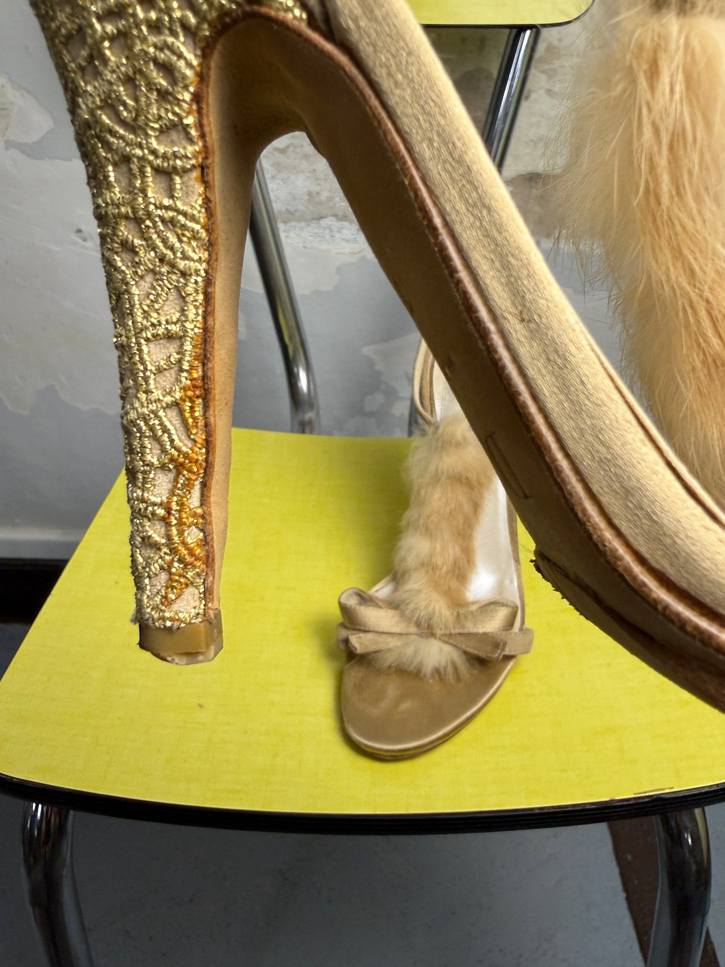 Christian Dior by John Galliano Fall/Winter 2000 Archive Mink Fur Satin T-Strap Heels - 35