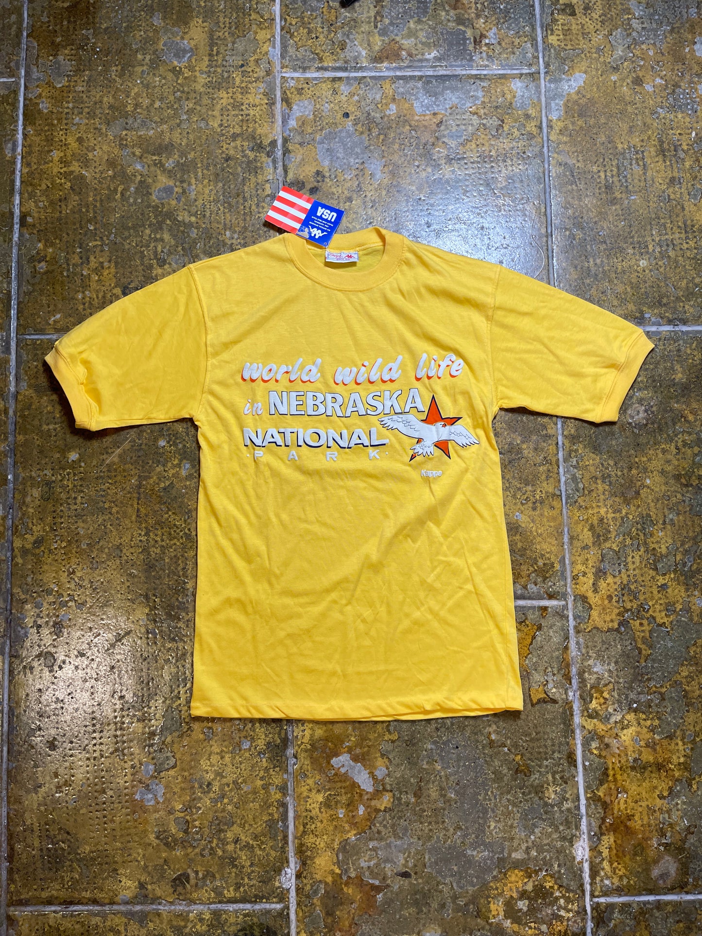 Vintage Kappa Sport Nebraska National Park 1980s Yellow Deadstock - S/M