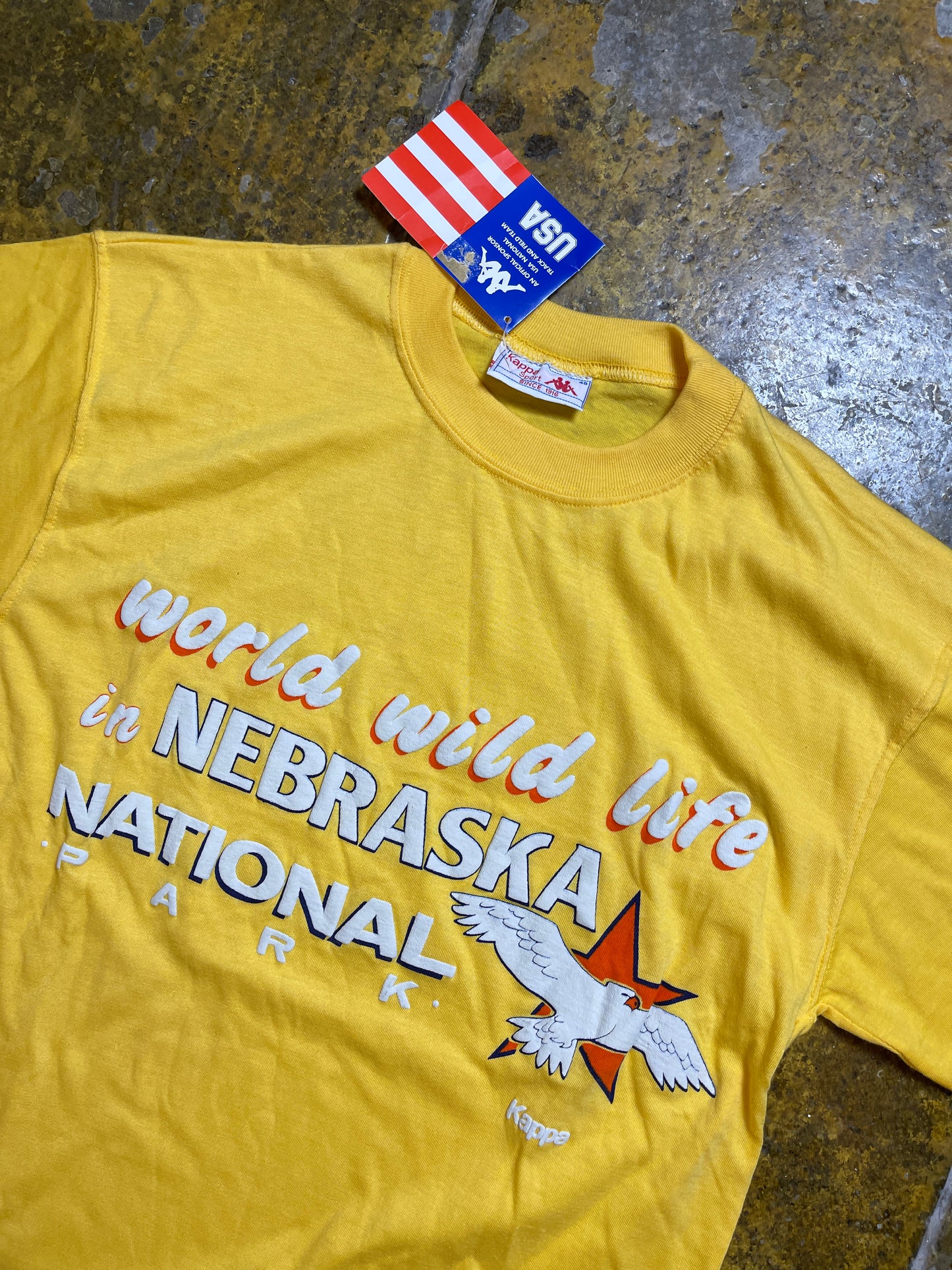 Vintage Kappa Sport Nebraska National Park 1980s Yellow Deadstock - S/M