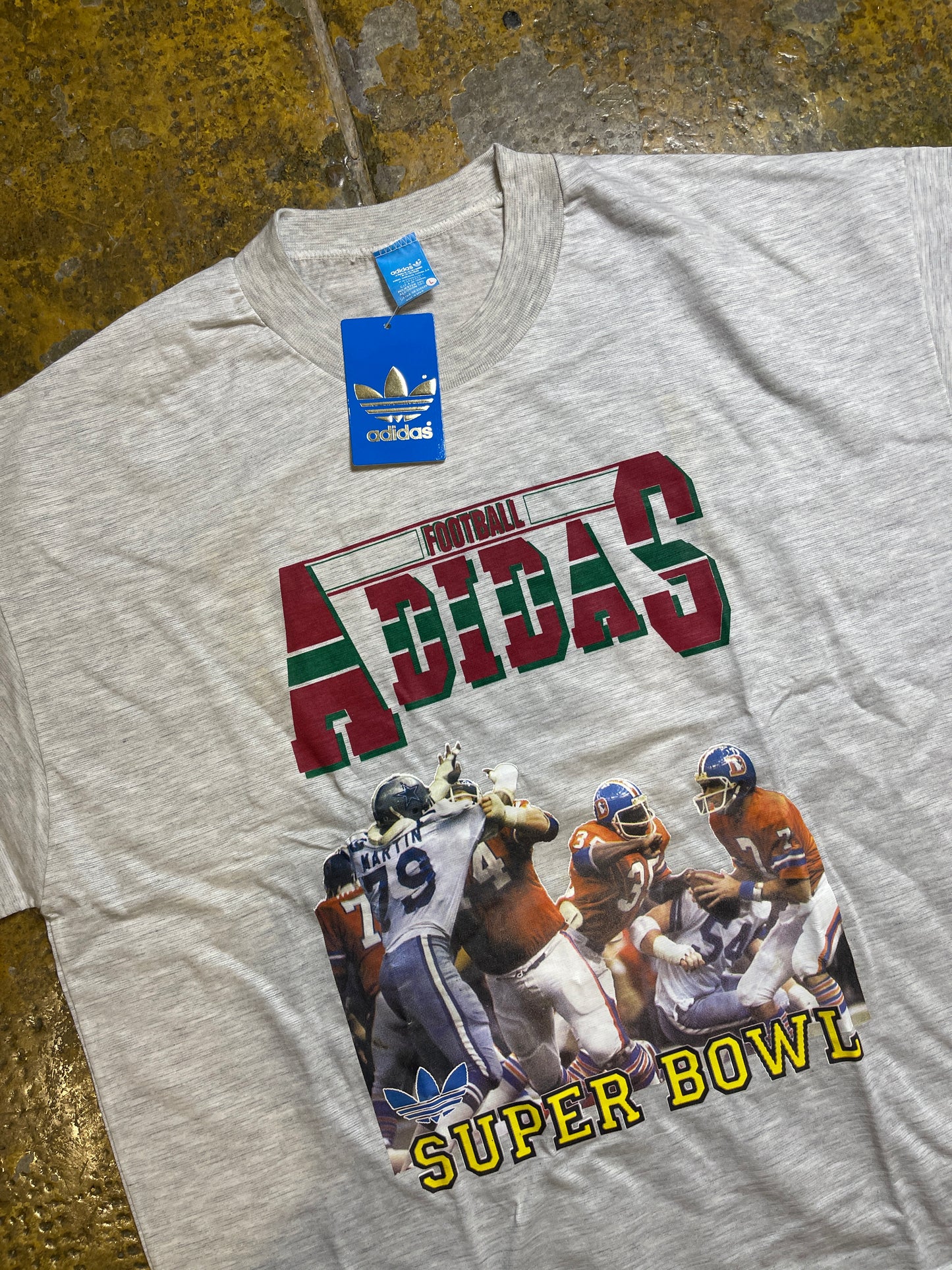 Vintage Adidas Super Bowl T-Shirt 1980s Gray Deadstock - L