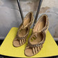 2000s Giuseppe Zanotti Jeweled T-Strap Cage Sandal Cream Gold - 36
