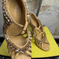 2000s Giuseppe Zanotti Jeweled T-Strap Cage Sandal Cream Gold - 36