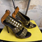 Y2k Giuseppe Zanotti Studded Canvas Strappy Sandals Khaki Green - 38