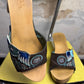 Early 2000s Von Dutch Flying Eyeball Engraved Wooden Clog Sandals Brown Blue - 40