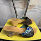 Early 2000s Von Dutch Flying Eyeball Engraved Wooden Clog Sandals Brown Blue - 40