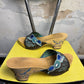 Early 2000s Von Dutch Flying Eyeball Engraved Wooden Clog Sandals Brown Blue - 40