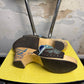 Early 2000s Von Dutch Flying Eyeball Engraved Wooden Clog Sandals Brown Blue - 40