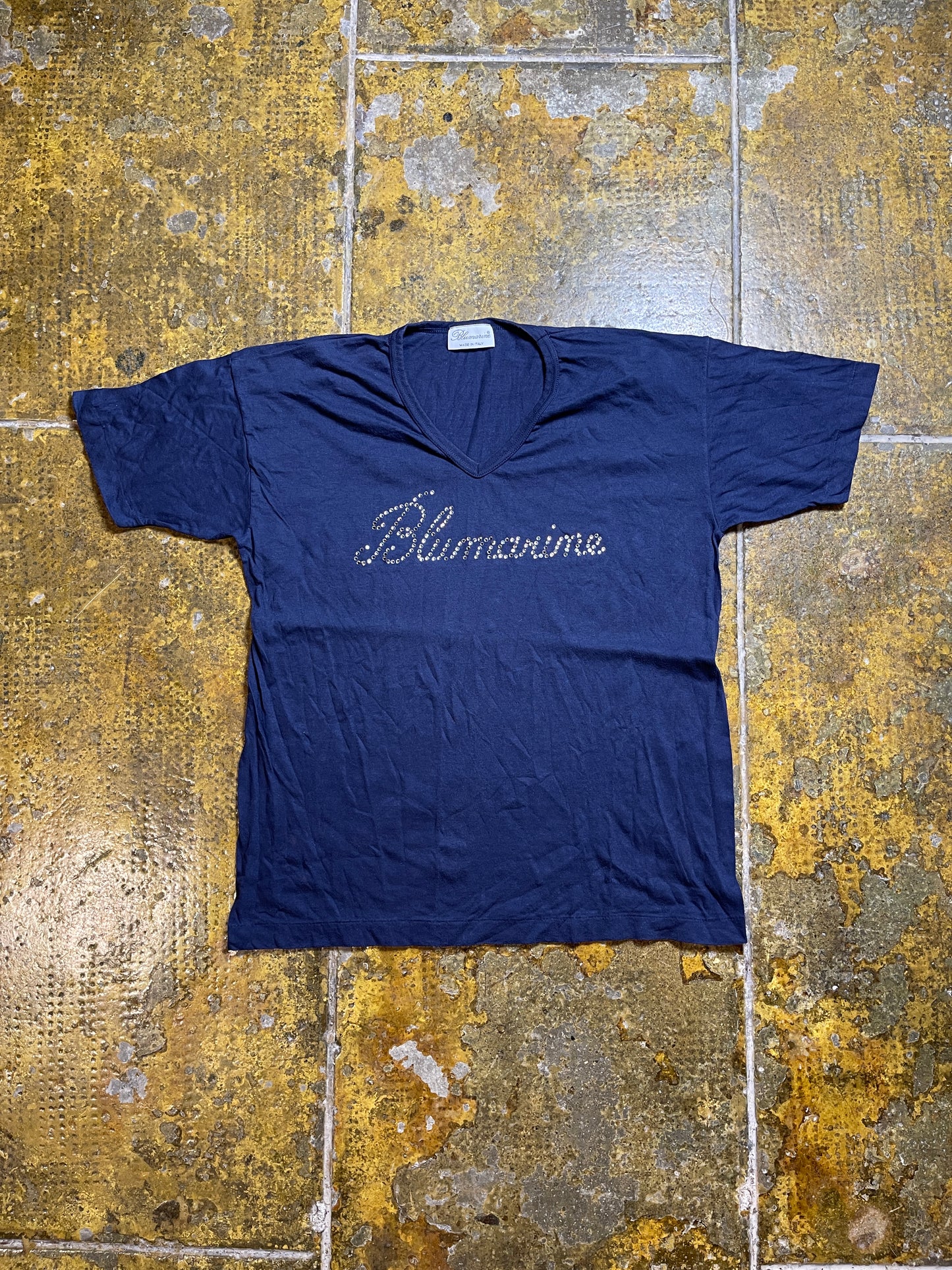 Blumarine Short Sleeve Top Navy 2000s y2k - XL