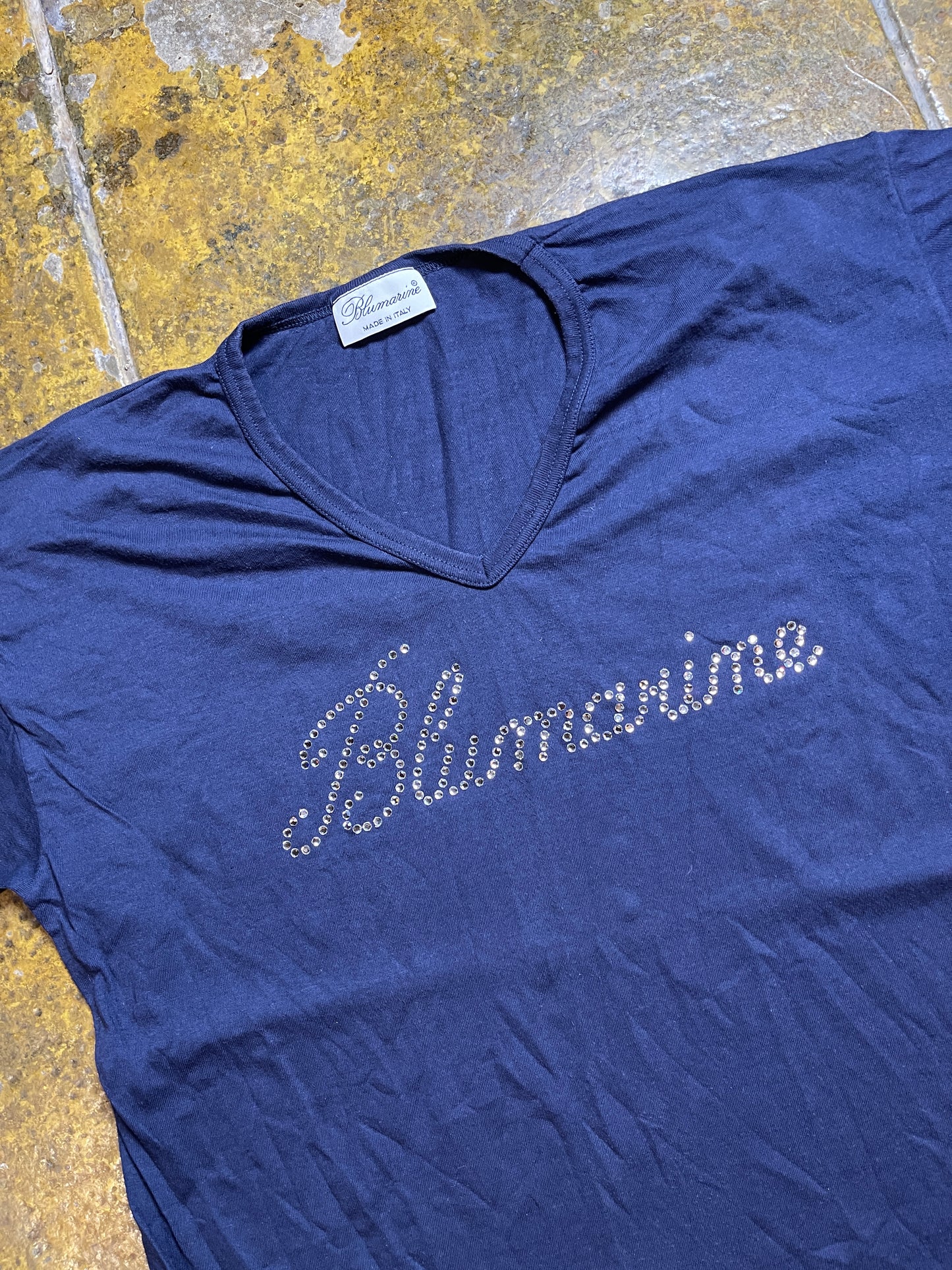 Blumarine Short Sleeve Top Navy 2000s y2k - XL