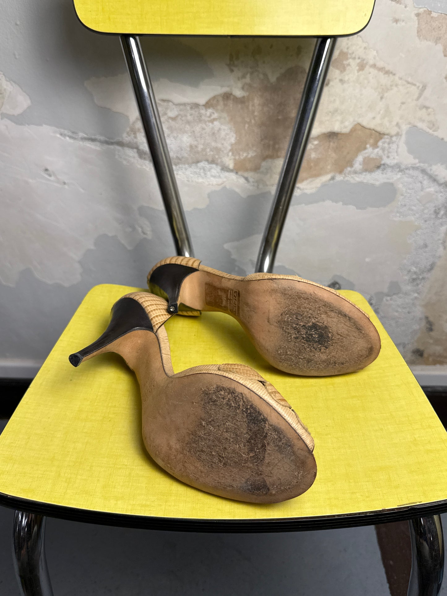 Vintage Giuseppe Zanotti Pleated Lizard-Embossed D'Orsay Pump Heels Early 2000s Beige - 37
