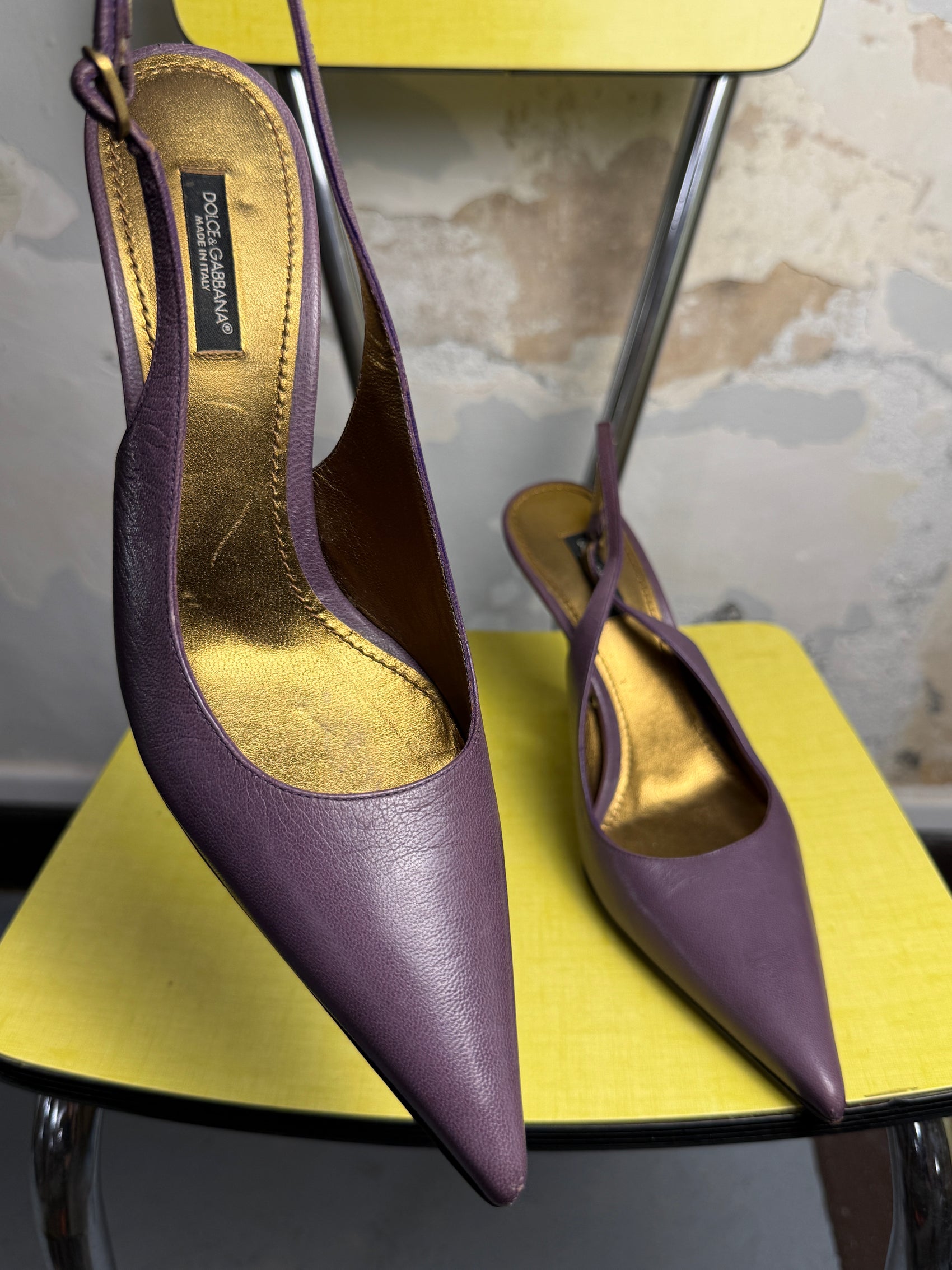 Vintage 90s - 2000s Dolce & Gabbana Pointed Toe Cutout Slingback Pump Heels Lilac - 38