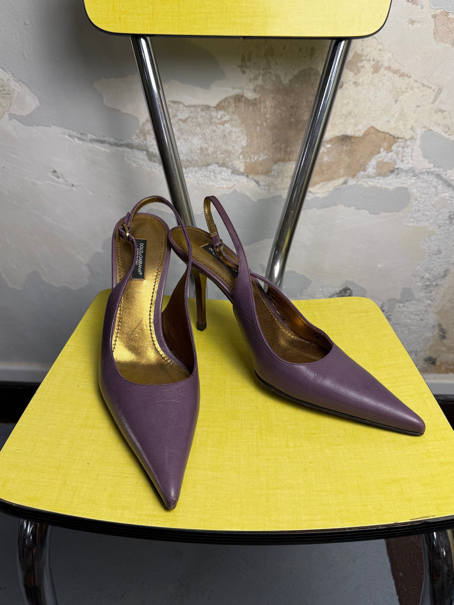 Vintage 90s - 2000s Dolce & Gabbana Pointed Toe Cutout Slingback Pump Heels Lilac - 38