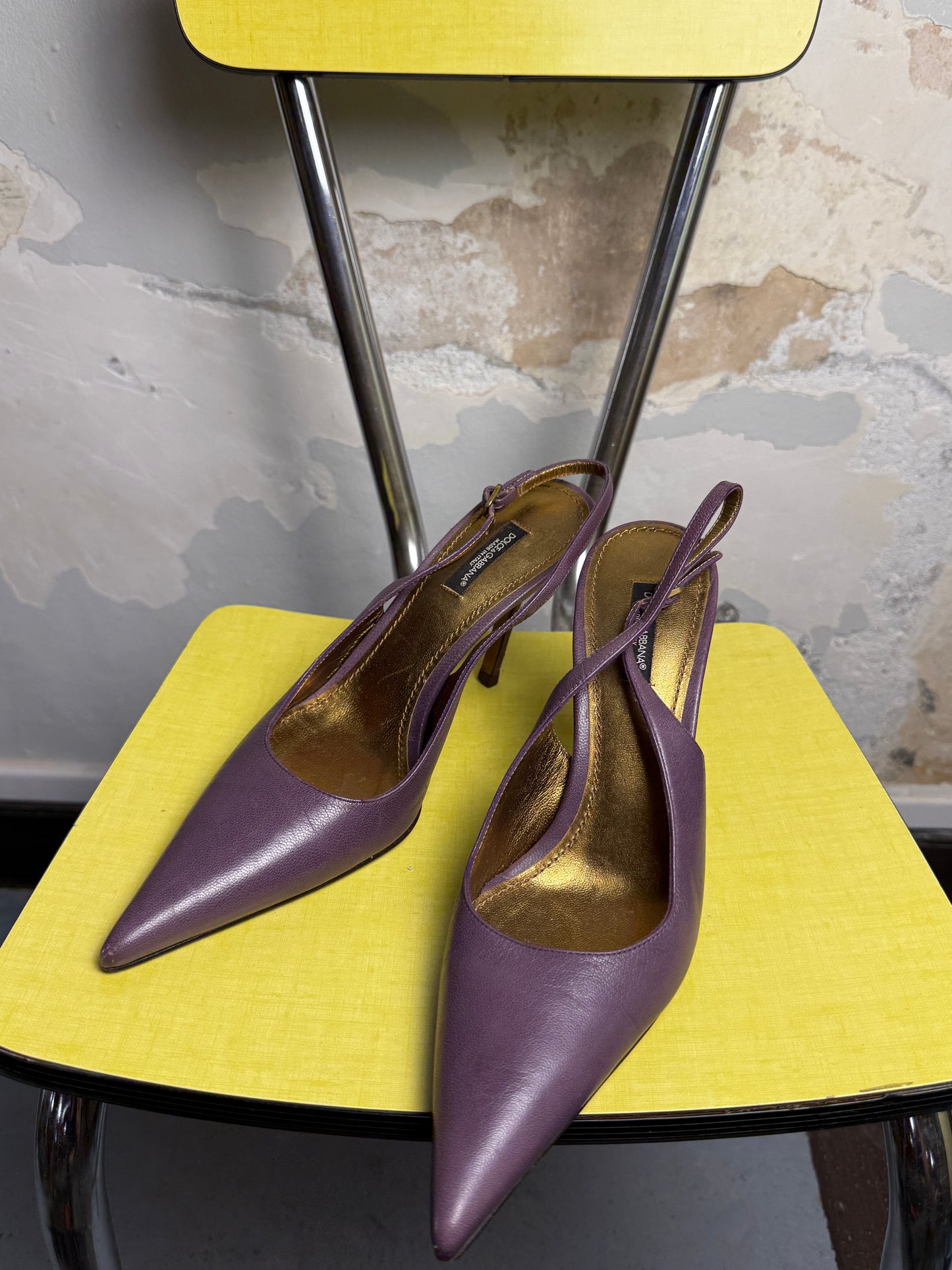 Vintage 90s - 2000s Dolce & Gabbana Pointed Toe Cutout Slingback Pump Heels Lilac - 38