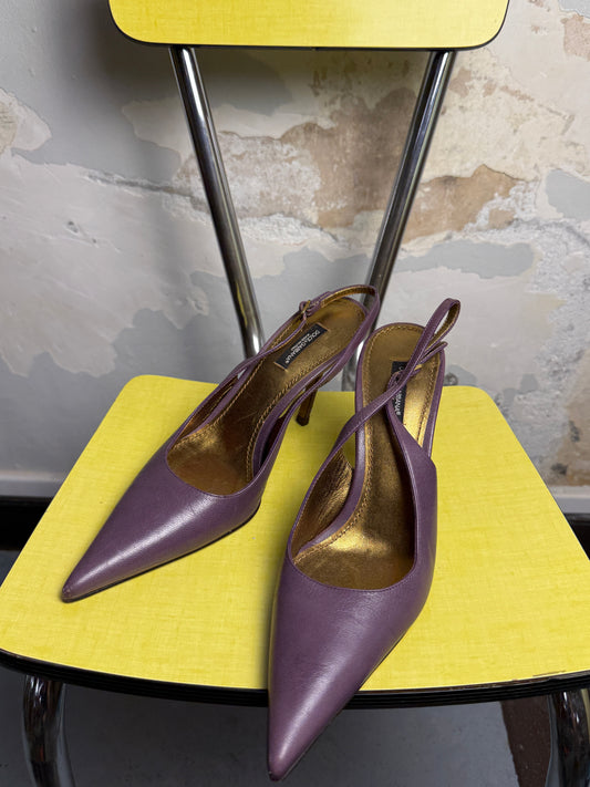 Vintage 90s - 2000s Dolce & Gabbana Pointed Toe Cutout Slingback Pump Heels Lilac - 38