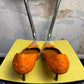 Y2k Carolina Herrera Monogram Canvas Ostrich Trim Pump Heels Beige Orange - 39