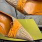 Y2k Carolina Herrera Monogram Canvas Ostrich Trim Pump Heels Beige Orange - 39
