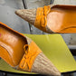 Y2k Carolina Herrera Monogram Canvas Ostrich Trim Pump Heels Beige Orange - 39