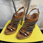 2000s Miu Miu Metalic Multi-Stripe Gladiator Style Cork Platform Sandals Brown - 38
