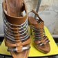 2000s Miu Miu Metalic Multi-Stripe Gladiator Style Cork Platform Sandals Brown - 38
