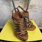 2000s Miu Miu Metalic Multi-Stripe Gladiator Style Cork Platform Sandals Brown - 38