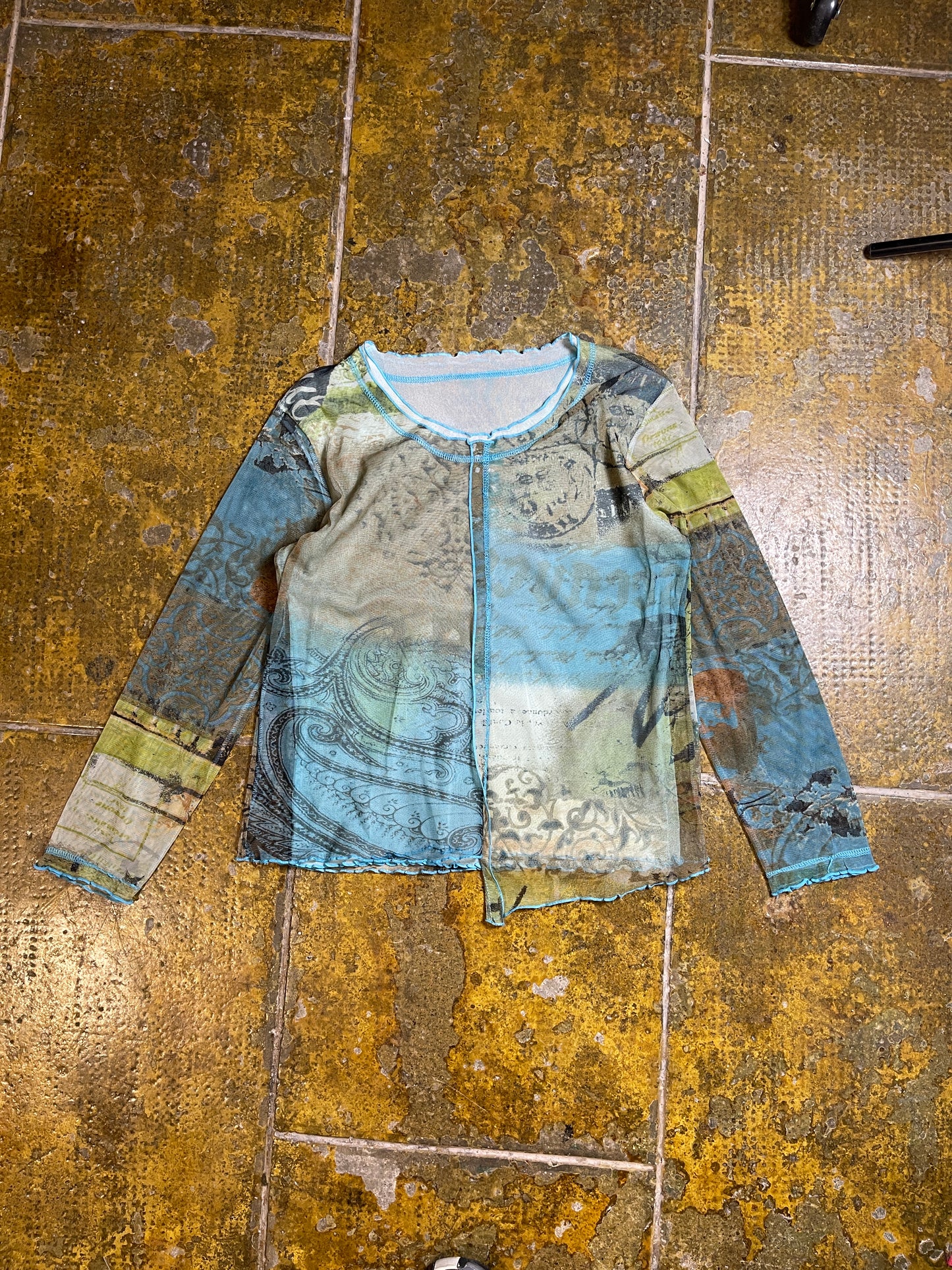 Long Sleeve See Through Top Turquoise 2000s y2k Fairy - XL
