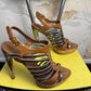 2000s Miu Miu Metalic Multi-Stripe Gladiator Style Cork Platform Sandals Brown - 38