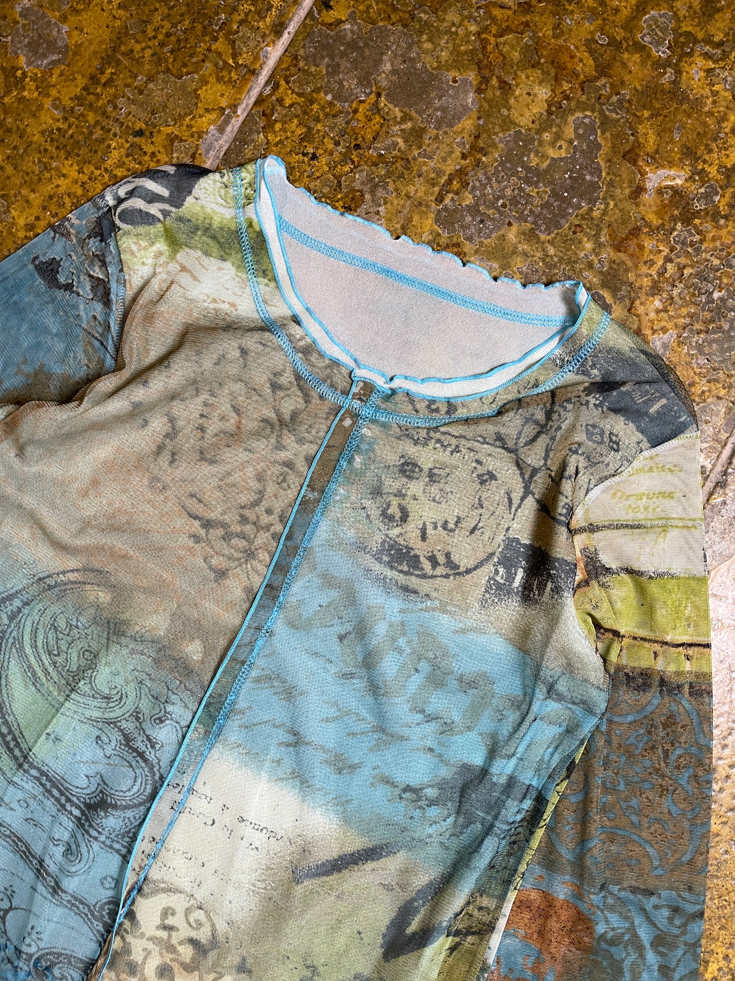 Long Sleeve See Through Top Turquoise 2000s y2k Fairy - XL