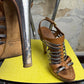 2000s Miu Miu Metalic Multi-Stripe Gladiator Style Cork Platform Sandals Brown - 38