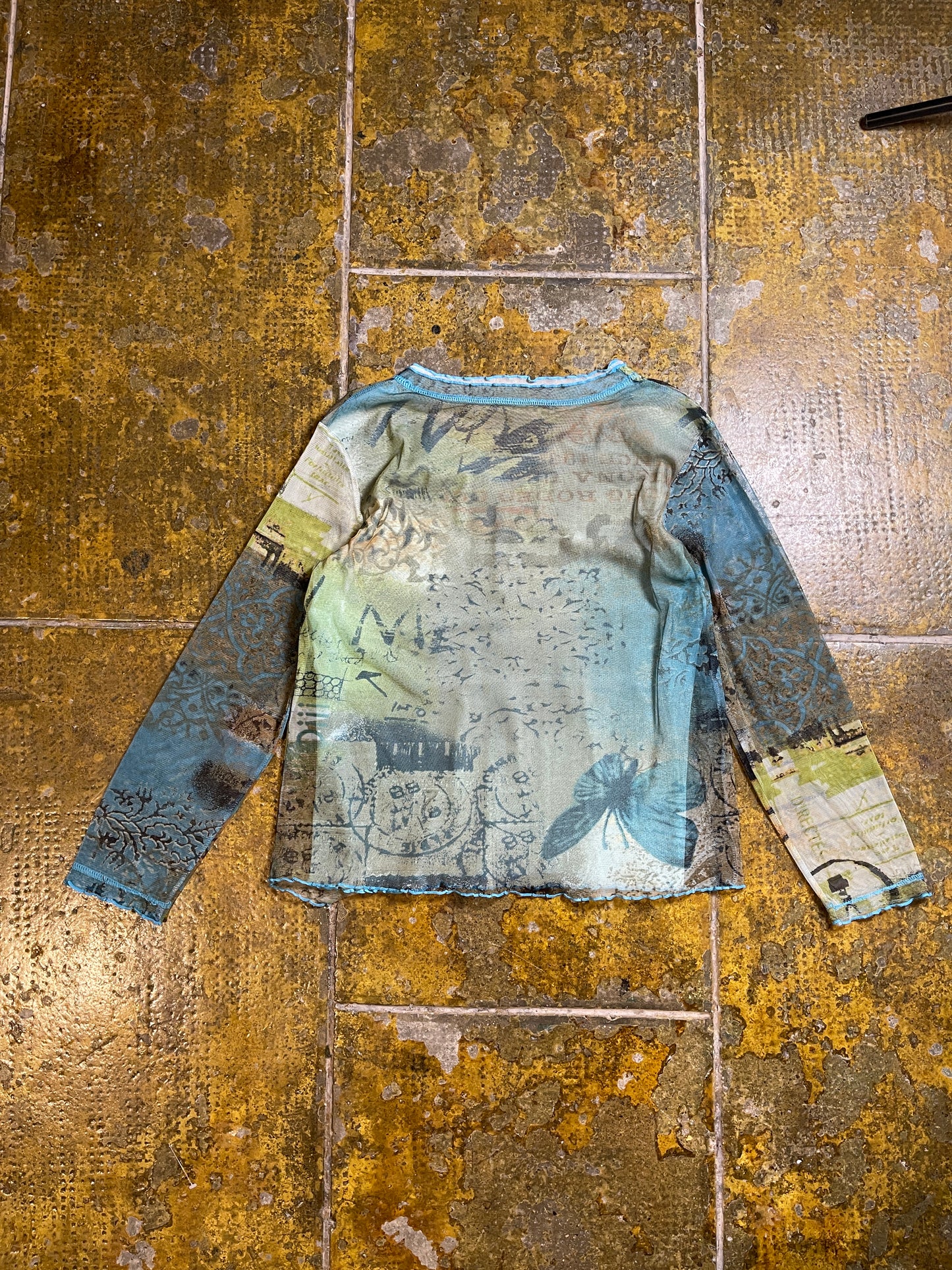 Long Sleeve See Through Top Turquoise 2000s y2k Fairy - XL