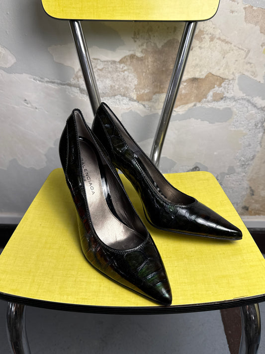 Y2k Balenciaga by Nicolas Ghesquière Pointed Toe Iridescent Camo Patent Pumps - 38