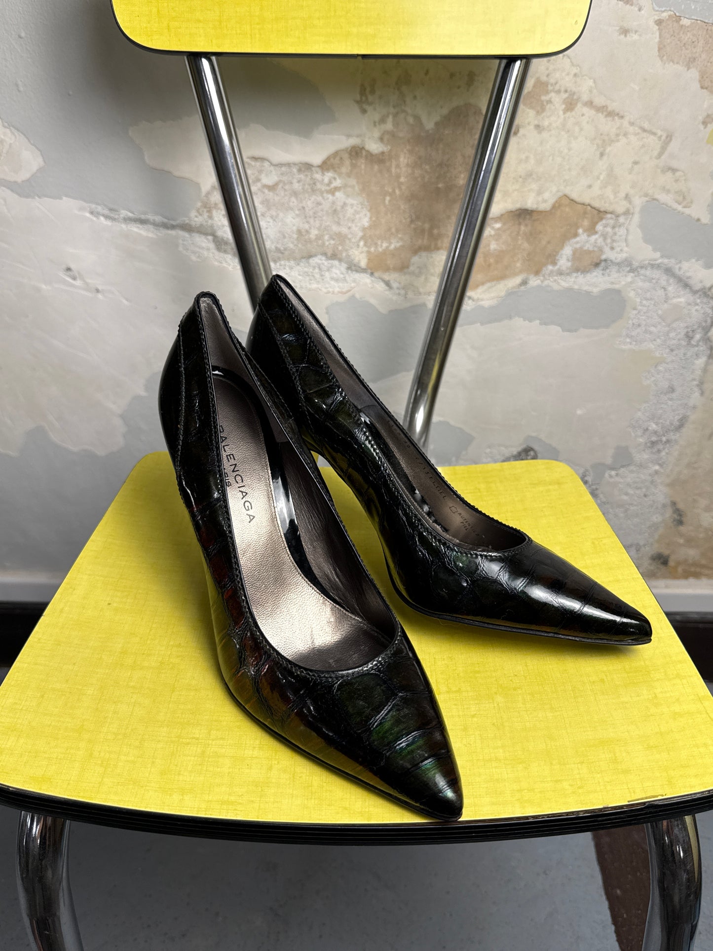 Y2k Balenciaga by Nicolas Ghesquière Pointed Toe Iridescent Camo Patent Pumps - 38
