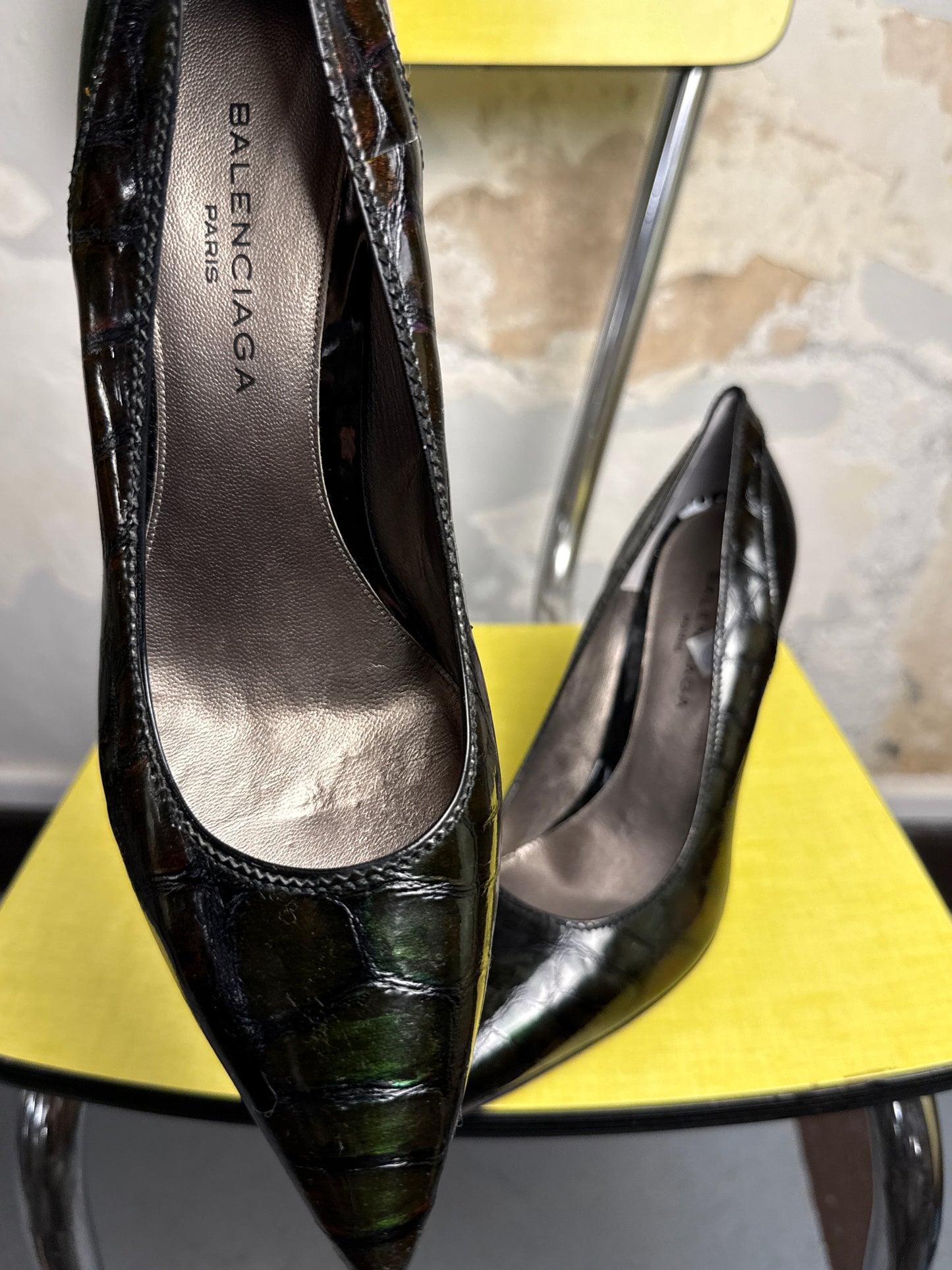 Y2k Balenciaga by Nicolas Ghesquière Pointed Toe Iridescent Camo Patent Pumps - 38