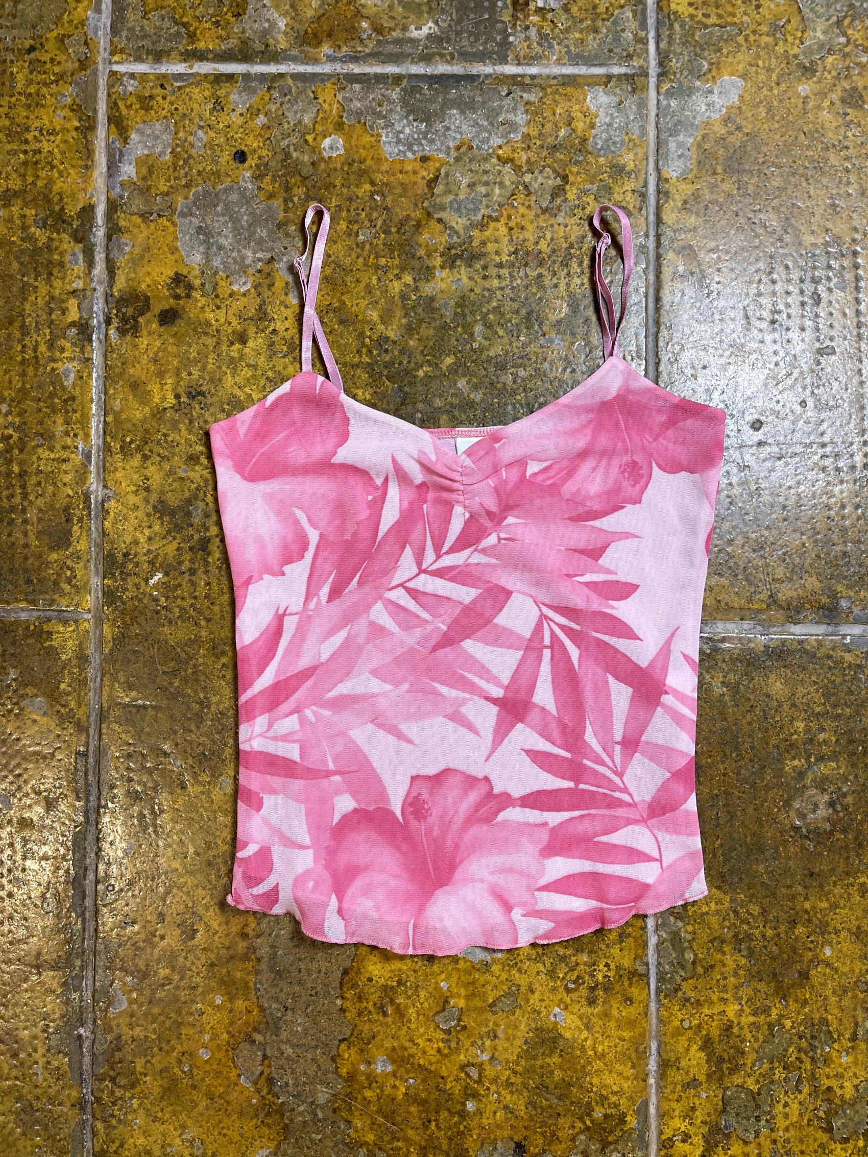 Camaieu Sleeveless Top Pink White 2000s y2k - M