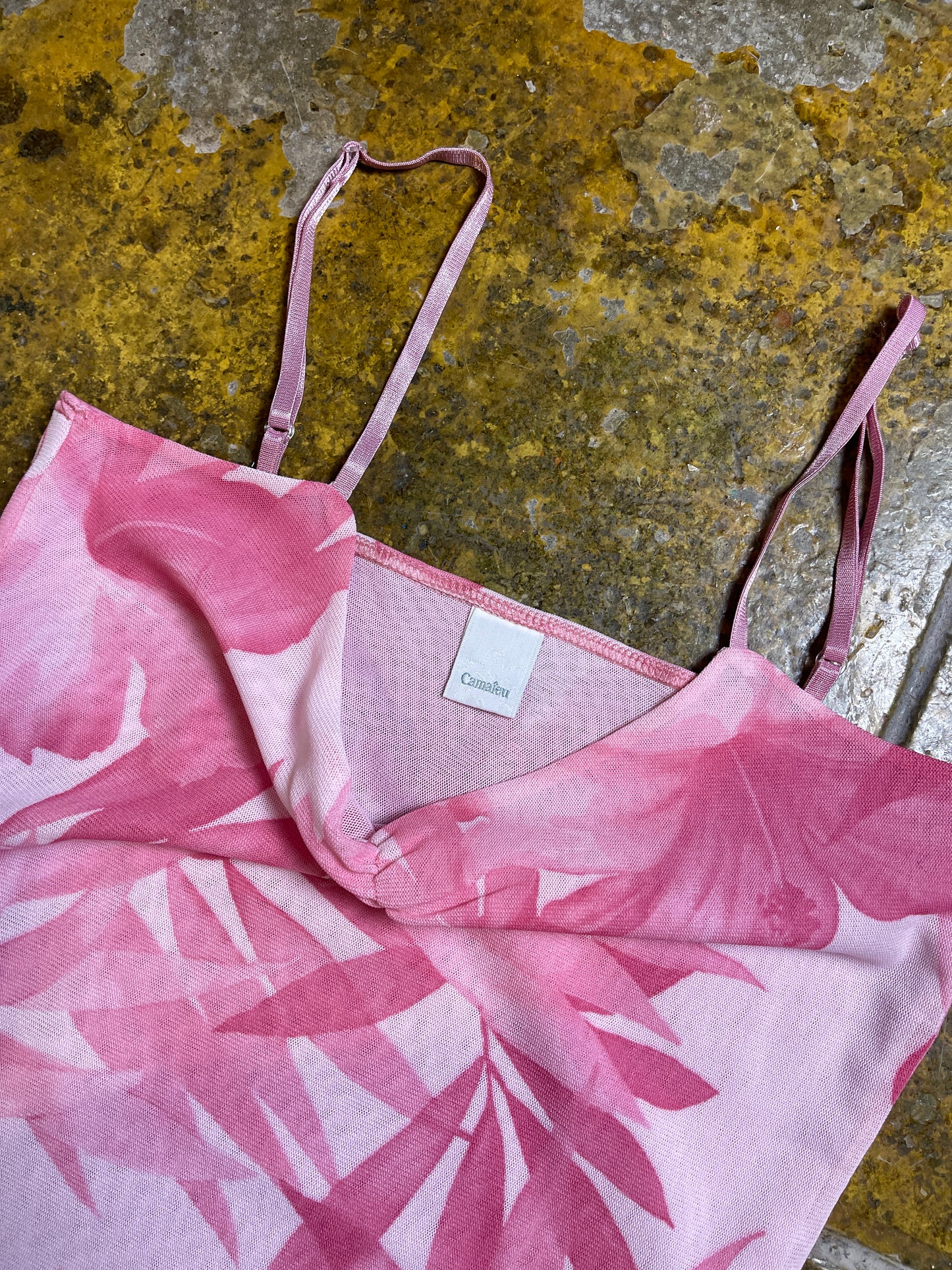 Camaieu Sleeveless Top Pink White 2000s y2k - M