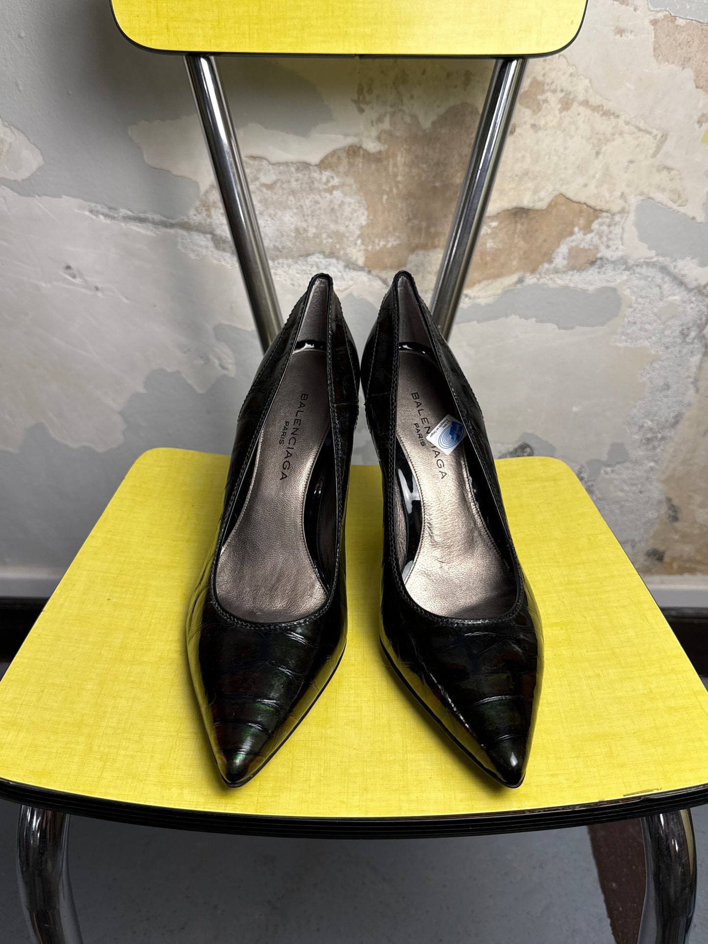Y2k Balenciaga by Nicolas Ghesquière Pointed Toe Iridescent Camo Patent Pumps - 38