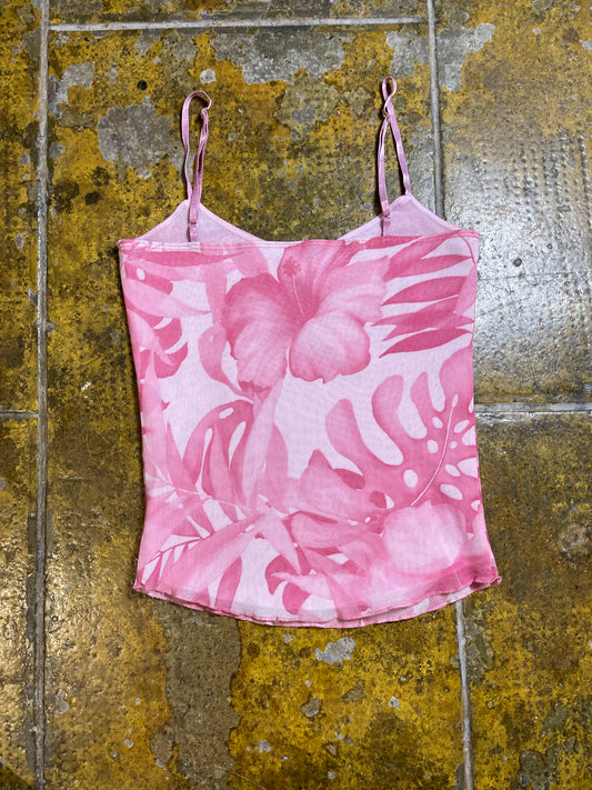 Camaieu Sleeveless Top Pink White 2000s y2k - M